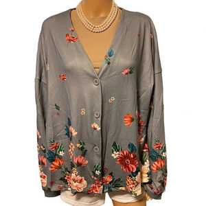 Misslook Boho Floral Print V Neck Cardigan Sweater Women Plus 2XL Stretch V Neck